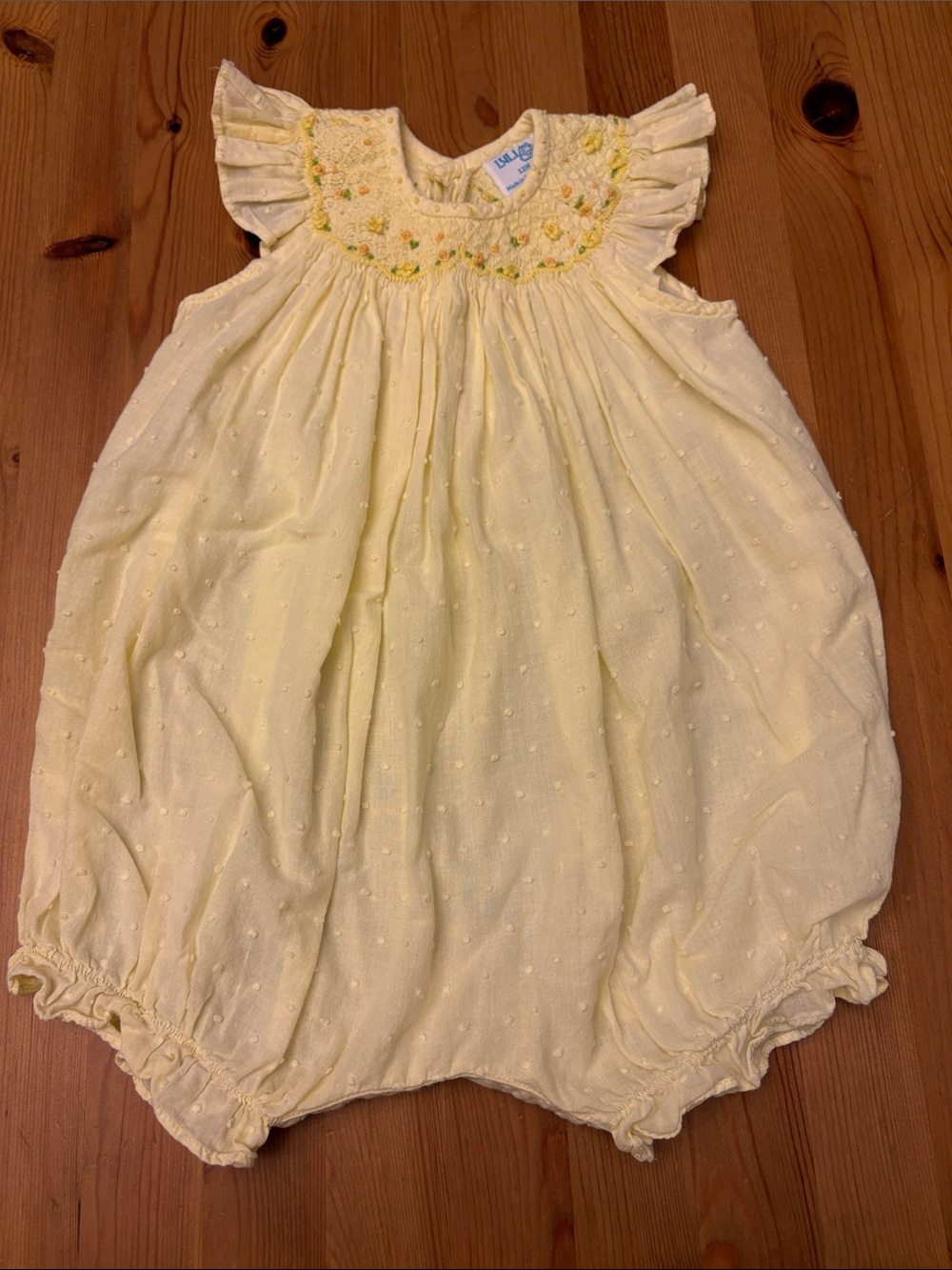 Luli & Me Pale Yellow Smocked Bubble Romper